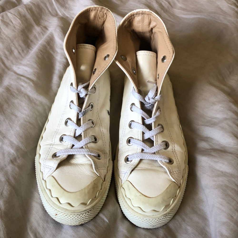 Chloe Scalloped Leather High Top Sneaker White - light wear - size 40